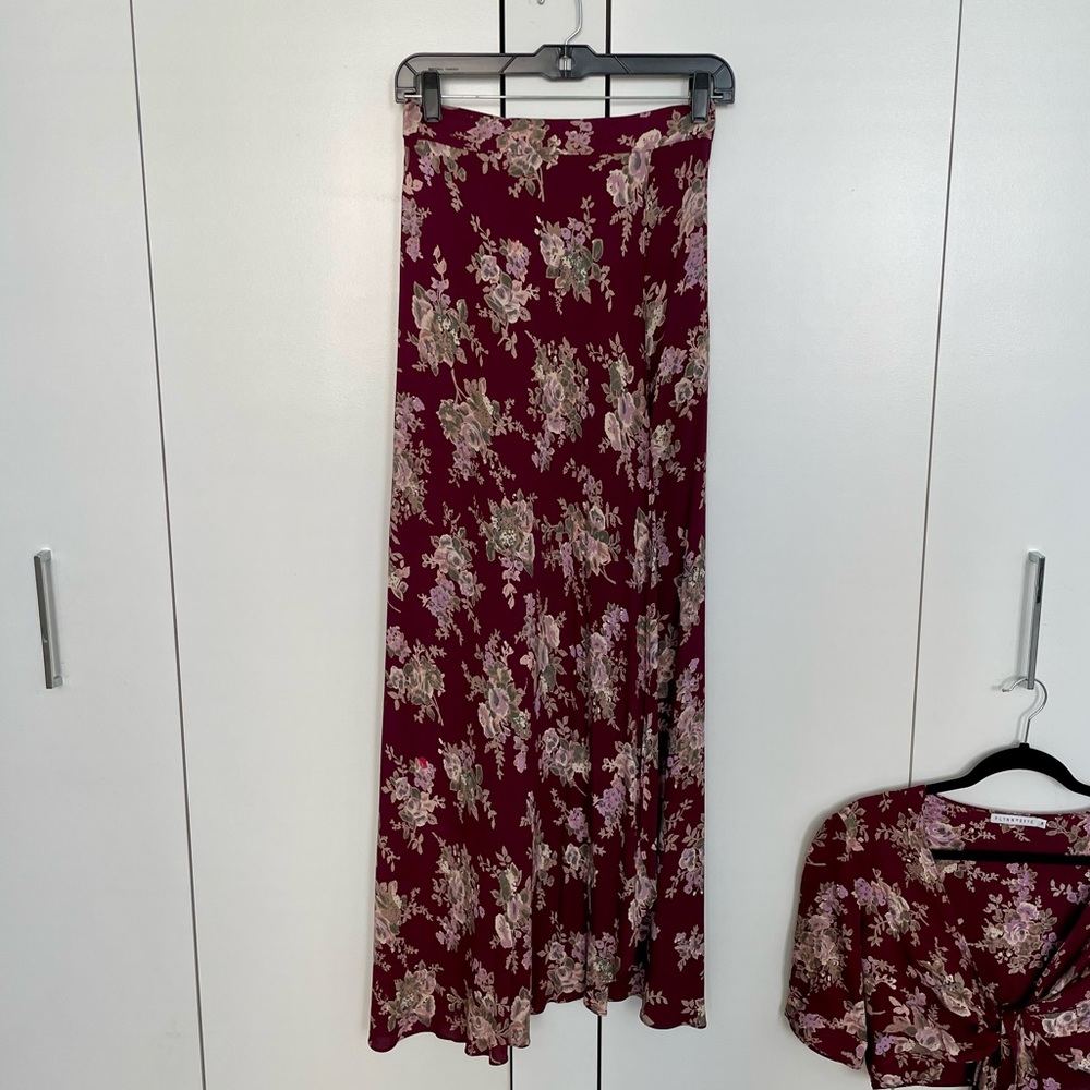 Flynn Skye Burgundy Floral Maxi Skirt in S